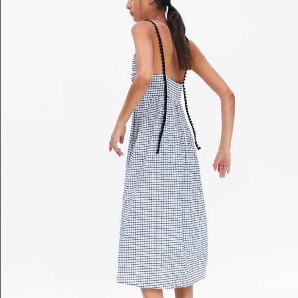 Zara Black and White Plaid Midi Sundress with Pompom Straps - Picture 9 of 9